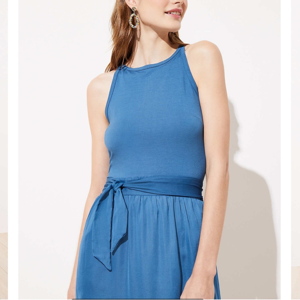 Mixed Media Tie Waist Pocket Dress